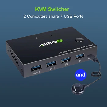 2 In 1 Out 4K USB HDMI KVM Switch Box for 2 PC Sharing Keyboard Mouse Printer Plug Paly Video Display USB Swltch Splitter