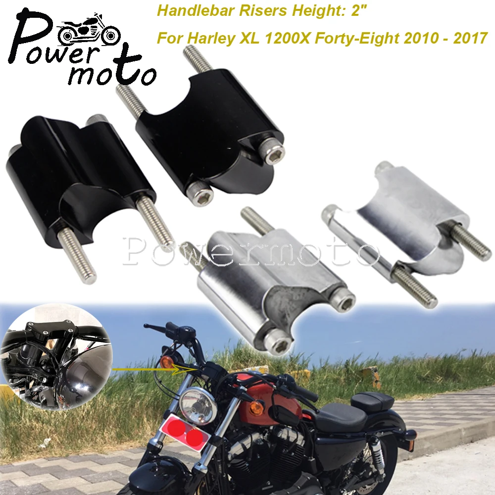 

1Pair Risers For Harley Sportster XL 48 1200 XL48 XL1200X 2" Handlebar Riser 1" 25mm Bar Heighten Block Extension Kit 2010-2017
