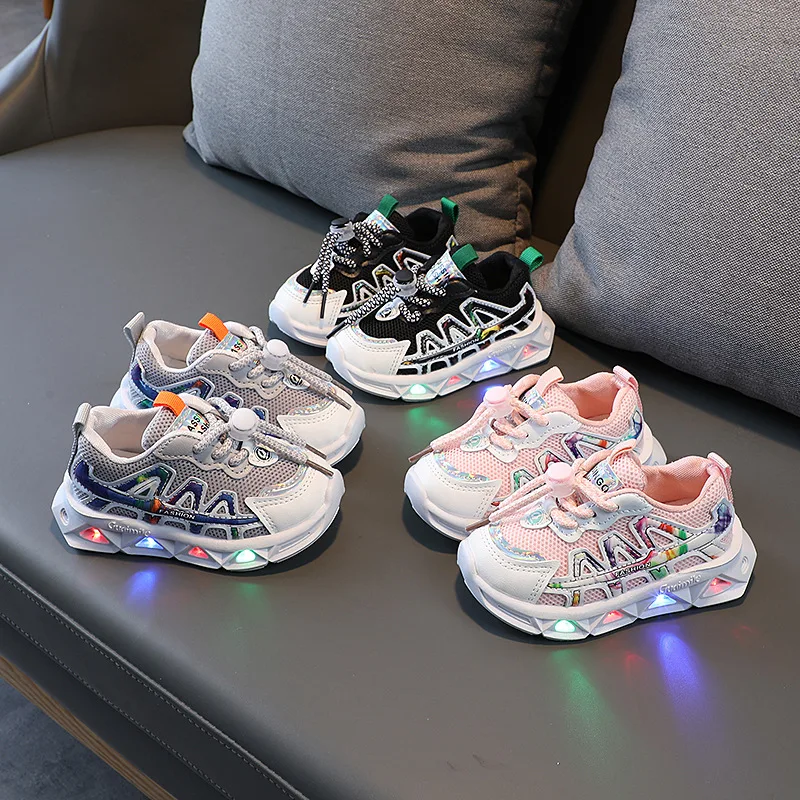 

Spring Autumn Children's Luminous Cartoon Network Shoes Student Running Shoes Boys LED Lights Sports Shoes Girls Clunky Sneaker