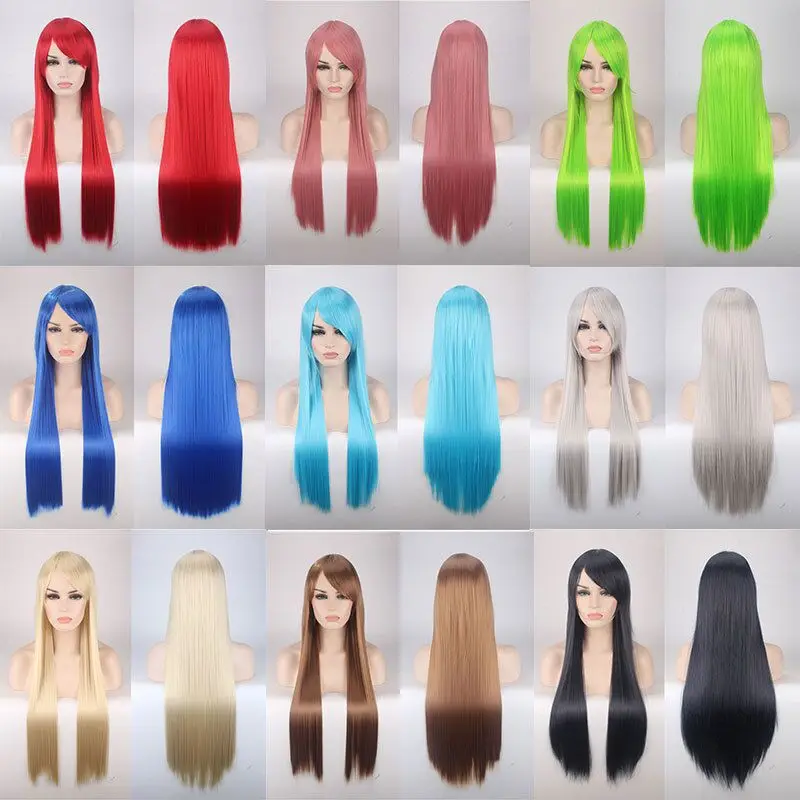 

Cosplay wig 80CM long straight wig female anime wig COS daily fake hair cover