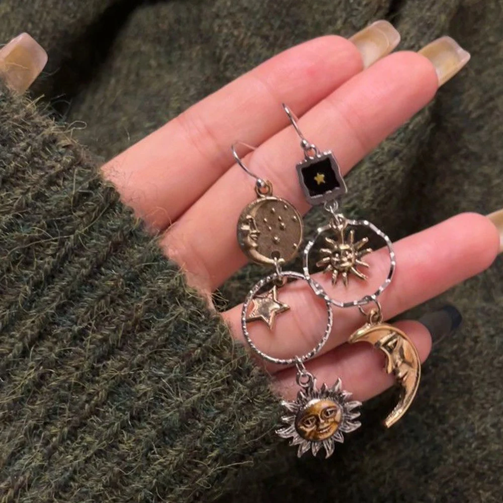 Греческая мифология серьги-капли с изображением лица Солнца и Луны