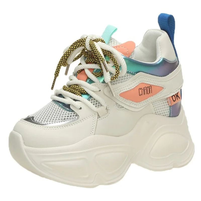 Кроссовки женские на платформе 10 см повседневная обувь шнуровке массивные