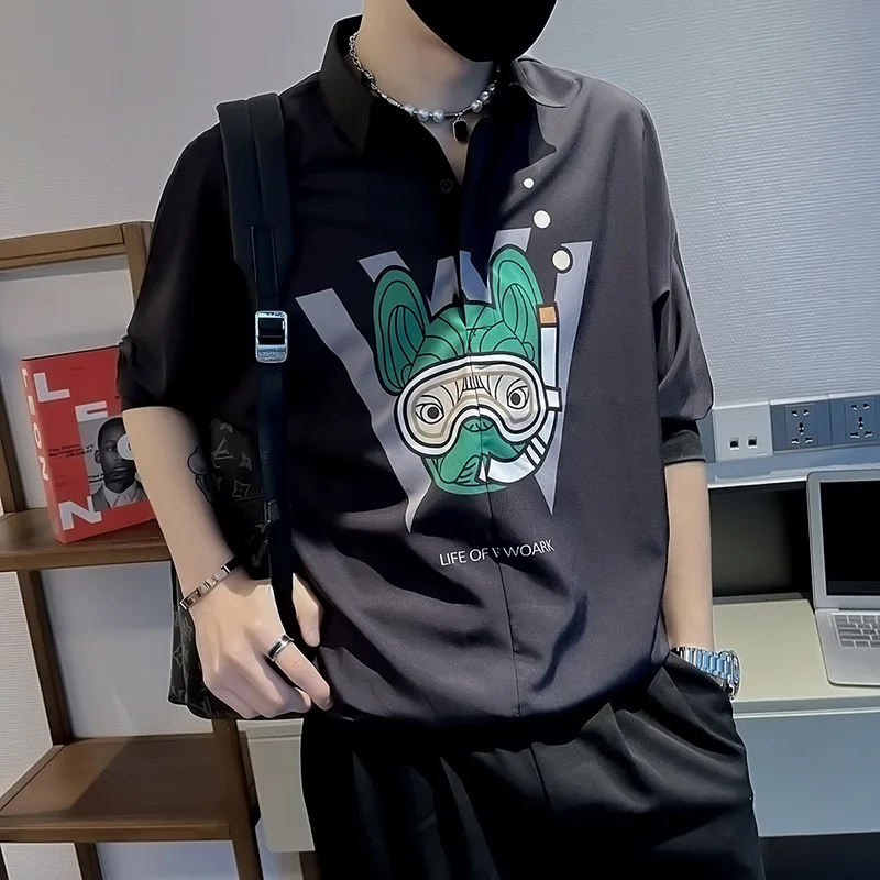 Fun Print Pullover Shirts for Men 2022 Summer New Half Sleeve Loose Casual Shirt Fashion Streetwear Social Party Men Clothing