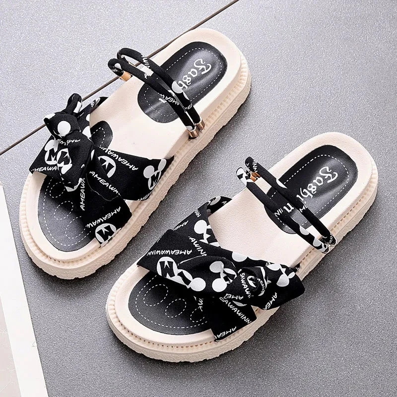 

Women Sandals Summer Fariy Style Flat Ladies Sandals 2022 Roman Fashion Slipper Female Thick Sole Female Bow-knot Casual Shoes