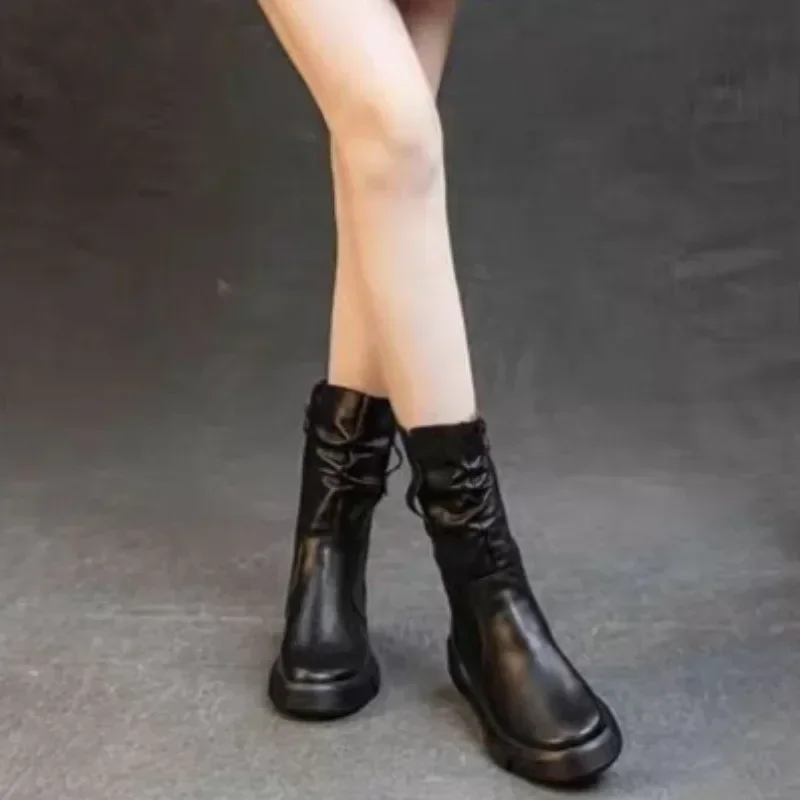 Теплые женские туфли до середины икры большого размера полувысокие сапоги с