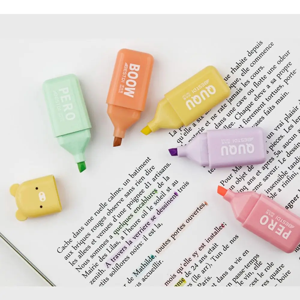 

6Pcs/Set Cartoon Animals Highlighter Macaron Cute Oblique Tip Marker Scrapbooking Diary Fluorescent Pen Kawaii Stationery