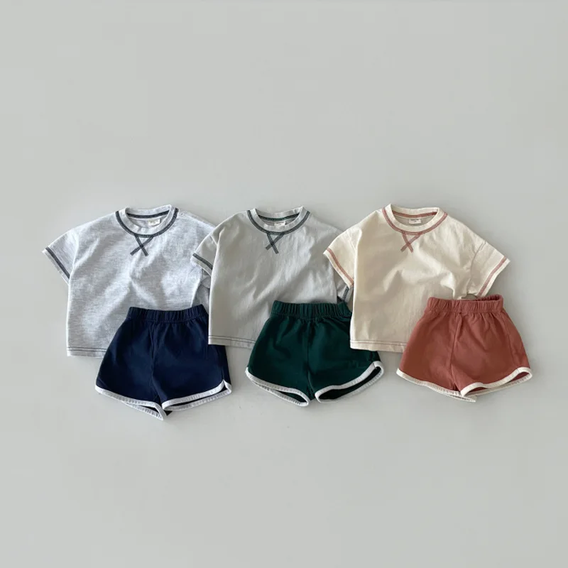 2023 New Baby Summer Short Sleeve Clothes Set Infant Cute Letter Embroidered T Shirt + Shorts 2pcs Suit Baby Cotton Outfits