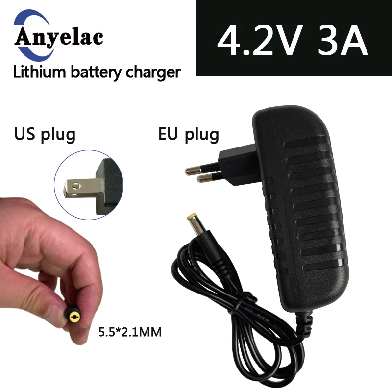 

4.2V 3A Charger Lithium AC DC Power Supply Adapter Charger With 5.5*2.1mm For 1series 3.7V 3.6V 18650 Li-ion Li-po Battery