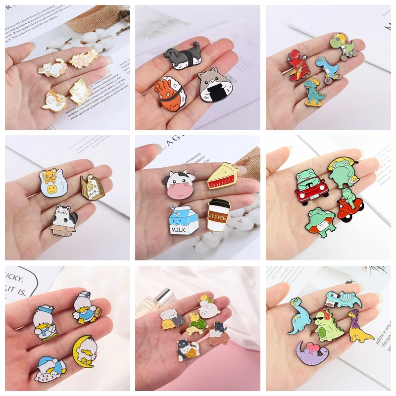 4-6 Piece/Set Cartoon Funny Animals Enamel Brooches Cute Dinosaur Cat Badge Kids Backpack Icon Pins Unisex Jewelry Gift For Fans images - 6