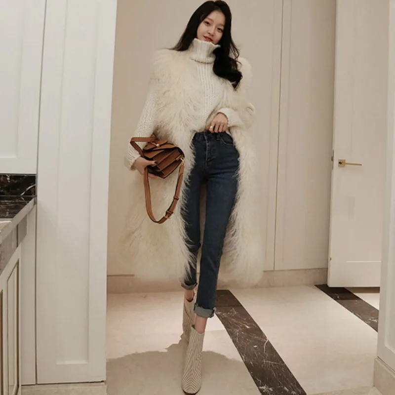 Chic Faux Fox Fur Vest Coat White Winter Women Casual Slim Sleeveless Jacket Imitation Mink Fur Tank Long Hair Shaggy Cardigan