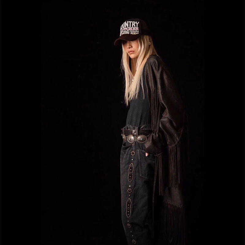 21AW KAPITAL Hirata Hohiro Vintage Washed Gem Embroidery Casual Denim Pants for Men and Women Black Slim Jeans High Quality