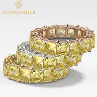 JOVOVASMILE Moissanite Diamond Full Eternity Ring 925 Silver Wedding Band Yellow Asscher Cut Fine Jewelry Women Bridal For Party