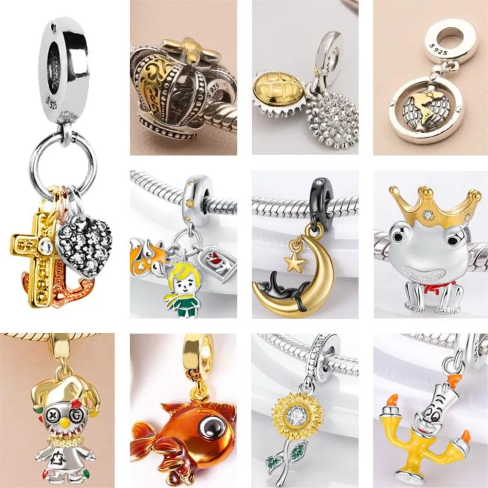 

Fine 925 Sterling Silver Beads Anchor Cross Dangle Heart Charm Fit Original Pandora Bracelets Women DIY Jewelry Gift