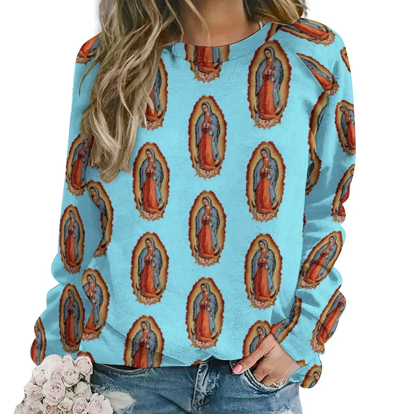 

Virgin Mary Maria Casual Hoodies Women Diego De Guadalupe Retro Custom Hoodie Long-Sleeve Street Wear Oversized Sweatshirts Gift