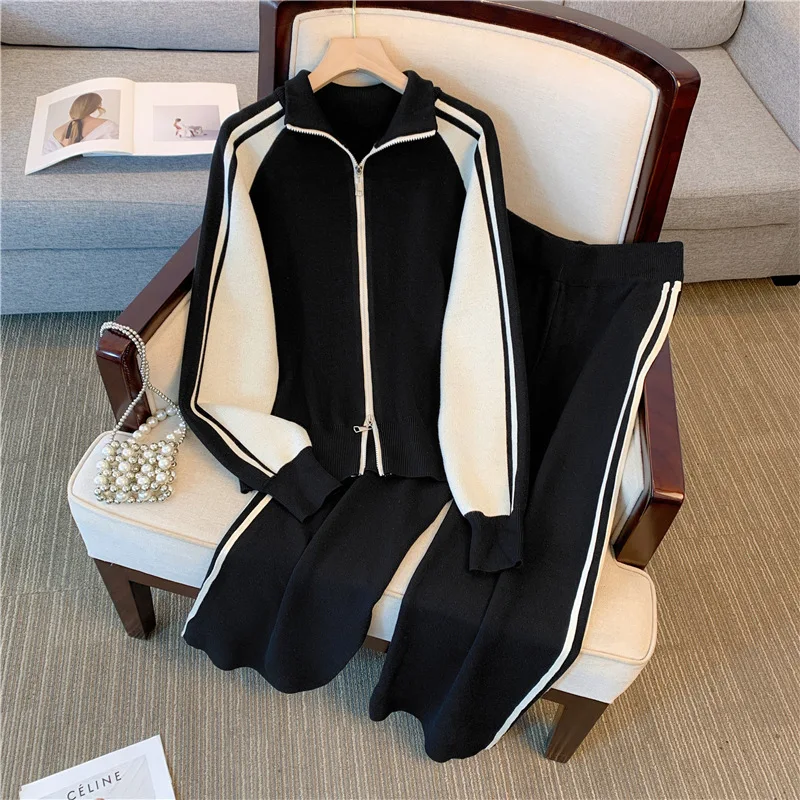 

Winter Two Piece Set Women's Knitted Suit Trouser Oversize Loose Sweaters Jogging Warm Knitted Tracksuit Pants Knitwear Suit big