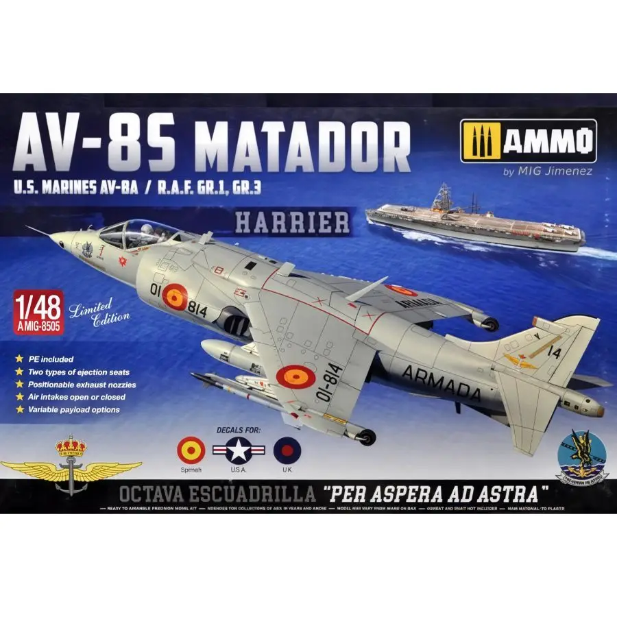 Фото Комплект сборной модели KINETIC K8505 1/48 Harrier AV-8S Matador-испанский, американская, британская версия №2