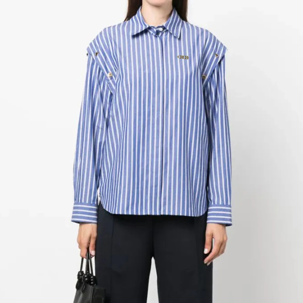 

Женская блузка в полоску, элегантная офисная рубашка оверсайз с длинным рукавом и пуговицами, весна 2023