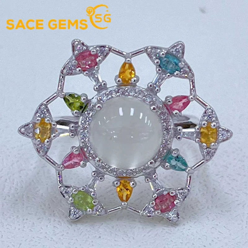 SACE GEMS New Arrival Trend 925 Sterling Silver Resizable Moon Stone Rings for Women Engagement Cocktail Party Fine Jewelry Gift