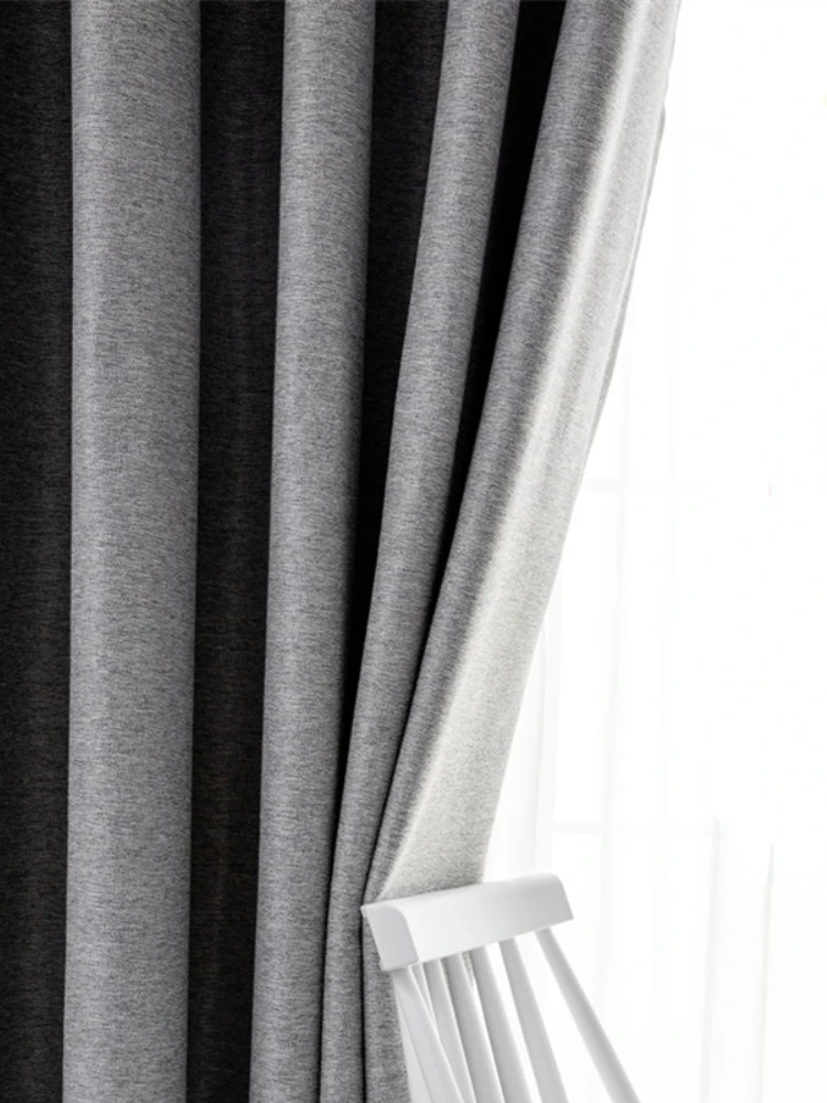 

ZSNordic Solid Color Thickened Velvet Linen Blackout Fabric Hotel Cotton and Linen Blackout Curtains Curtains for Living Room
