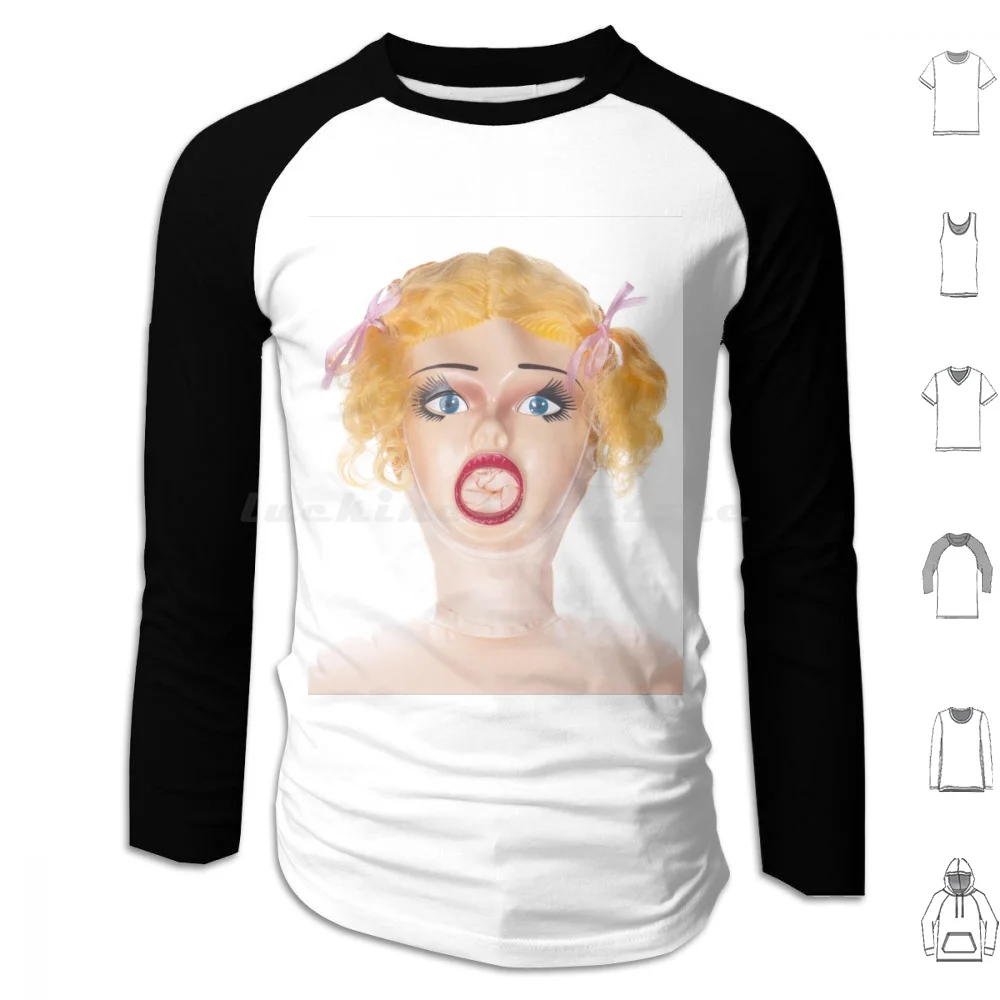 Blow Up Doll Face Adult Blowup Hoodies Long Sleeve Blow Up Doll Face Brown Hair Lips Mouth Doll Air Balloon Blow
