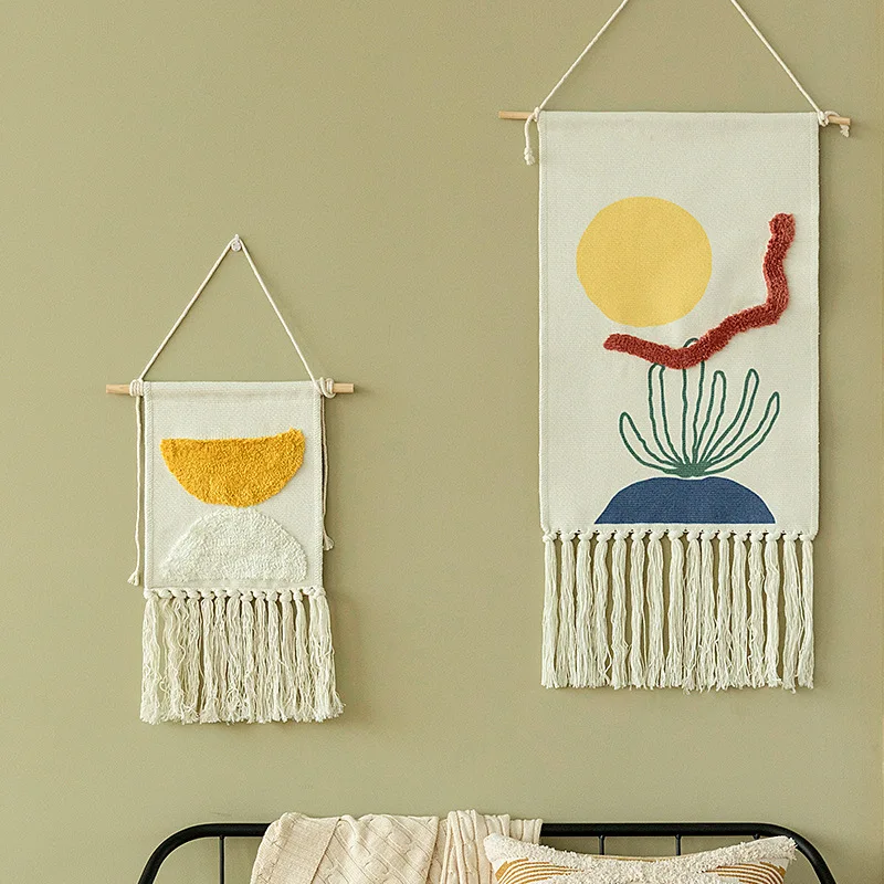 

Macrame Wall Hanging Tapestry Home Decor Cotton Tassel Handmade Woven Velvet Pendant Wall Tapestry Living Room Bedroom Tapestry