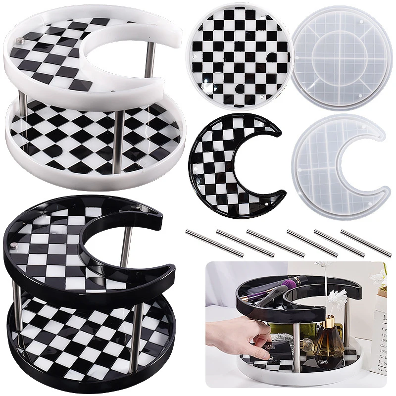 

Настольная круглая двухслойная стойка для хранения в форме полумесяца, стеллаж для самостоятельной сборки с шахматным узором, силиконовая ...