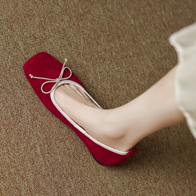 

Sweet Girls Spring Ballet Shoes Slip On Woman Ballet Shoe Butterfly-Knot Women Flats Square Toe Kid Suede Loafers Basic Style