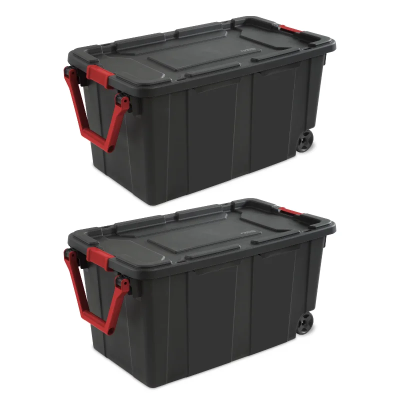

New Black Storage Box 2 Pack Sterilite 40 Gallon Wheeled Industrial Tote Plastic Storage Bins, Set of 2