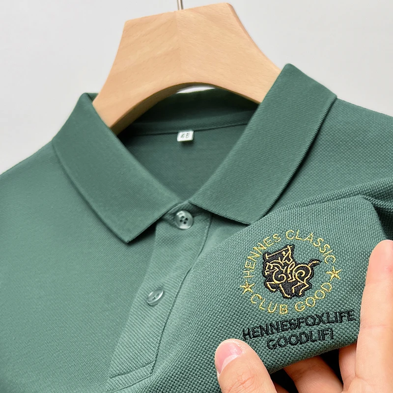 

Рубашка-поло мужская с вышивкой, 100% хлопок, с отворотом