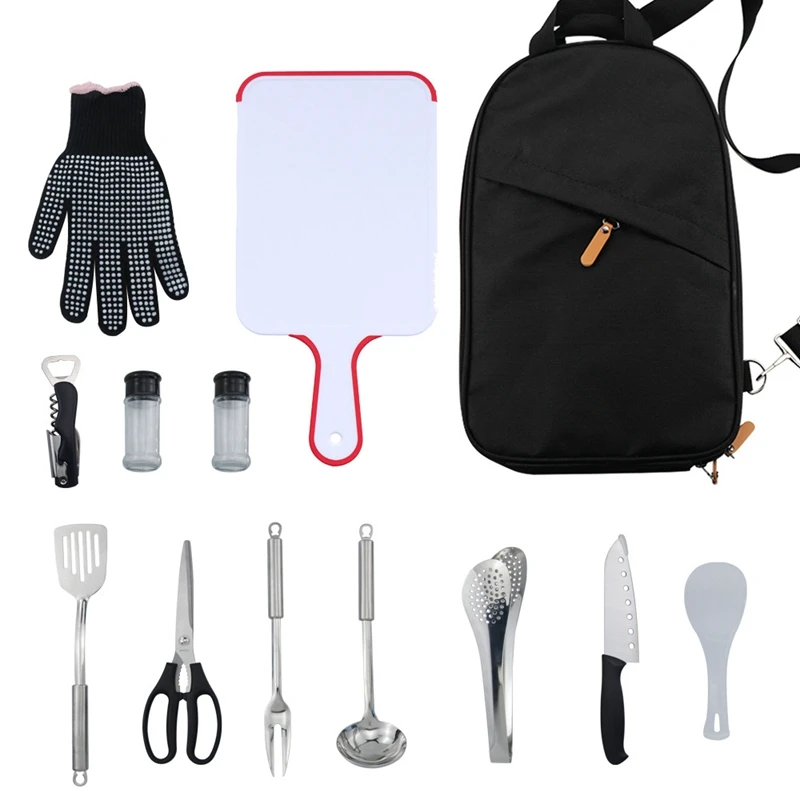 

12Pcs Portable Outdoor Utensil Cookware Set Stainless Steel Camping Kitchen Utensil Set With Carrying Backbag