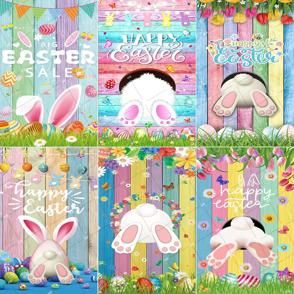 Счастливой Пасхи весенние красочные яйца кролик цветок зеленая трава деревянный