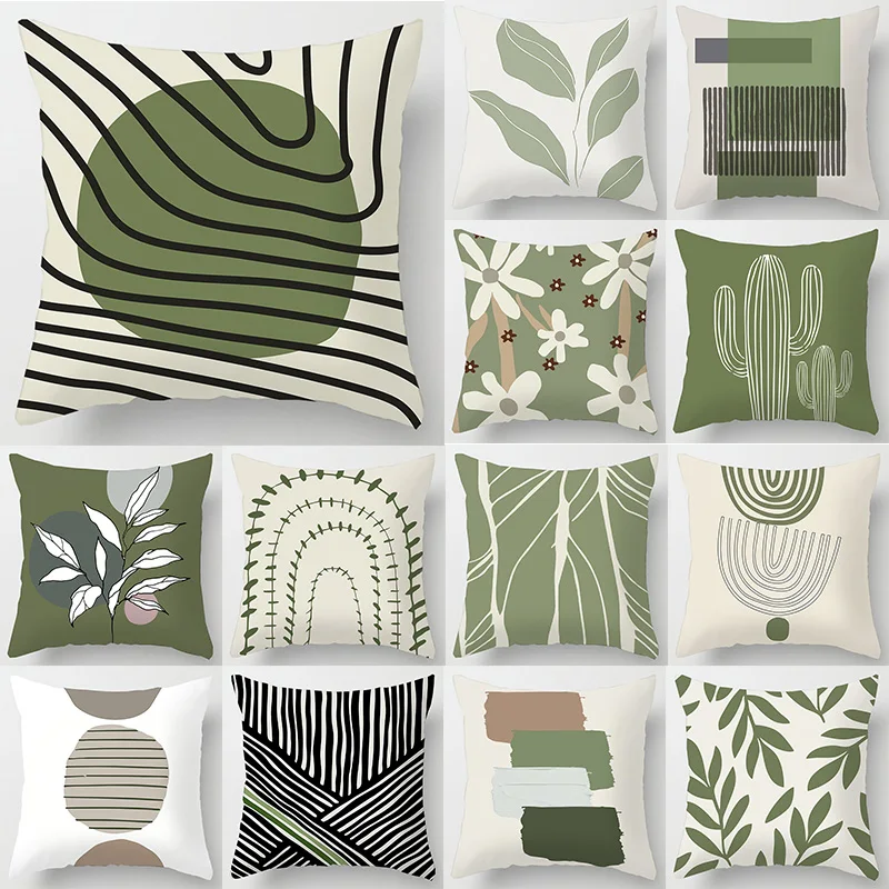 

Olive Green Abstract Floral Pillowcase Geometric Plush Cushion Cover Nordic Waist Pillowcases Stylish Simplicity Home Textiles