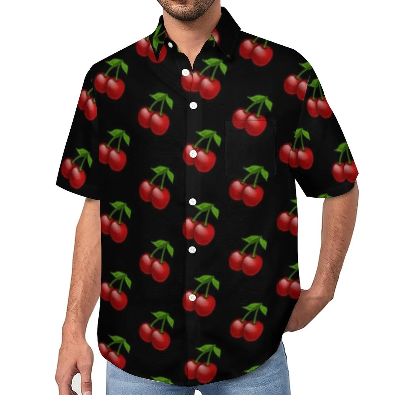 

Vintage Cherry Print Beach Shirt Fruit Lover Hawaii Casual Shirts Mens Trendy Blouses Short-Sleeve Printed Top Large Size