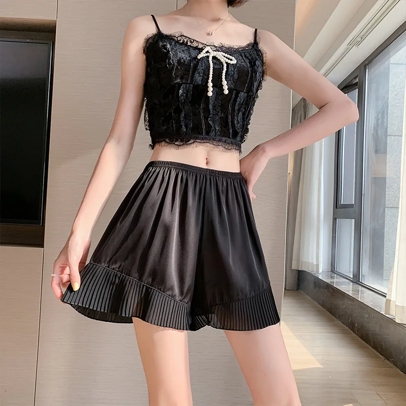 

4PCS Loose Comfortable Safety Pants Summer Women Anti-light Thin Breathable Leggings Soft Imitation Silk Home Shorts Non-rolled