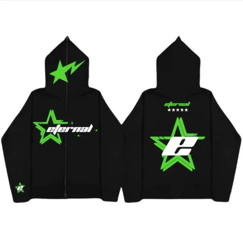 

Japan Anime Dark Coat Star Print Light Y2k Gothic Couple Harajuku Large Full Face Zipper Women Funny Net Chic Hoodie Autumn New