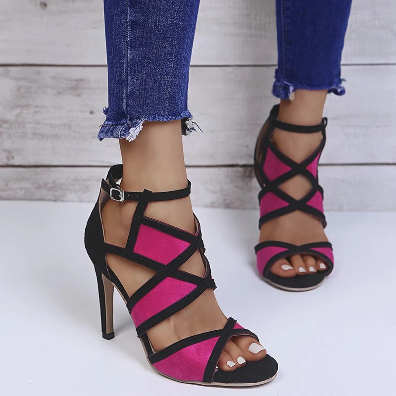 

New Women Shoes Fish Mouth Shoes Women's 2022 New Roman High Heels Cross Strap Buckle Female Summer Hollow Stiletto Sandals