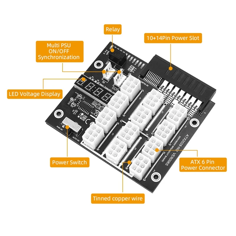 ATX 12X 6-контактная плата питания 12 А/1800 Вт со светодиодной вспышкой для источника HP