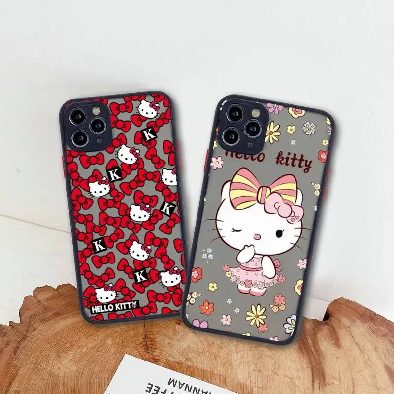 

Cute Hello Kitty Phone Case For iphone 13 12 11 Pro Max Mini XS 8 7 Plus X SE 2020 XR Matte Transparent Cover