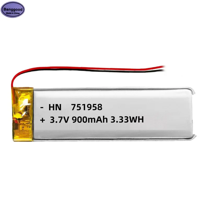 

3.7V 900mAh 751958 Lipo Polymer Lithium Rechargeable Li-ion Battery For Hot Facial Mask Cosmetic Instrument Night Light Battery