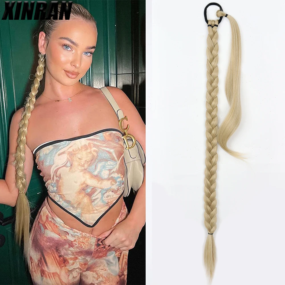 

Braided Ponytail Natural Wrap Around Long Hair Extensions Black Synthetic Hairpiece Rubber Band Brown Blonde DIY Braid For Women