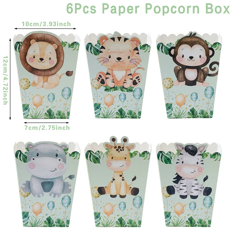 

Коробки для попкорна с животными джунглей QIFU для дня рождения