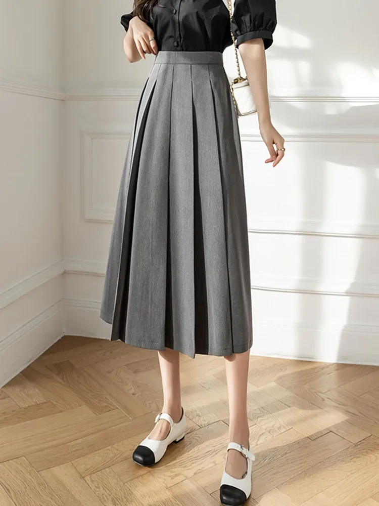 

Женские длинные юбки с высокой талией, Новое поступление 2022, Весенняя однотонная Универсальная женская элегантная трапециевидная юбка в Ко...