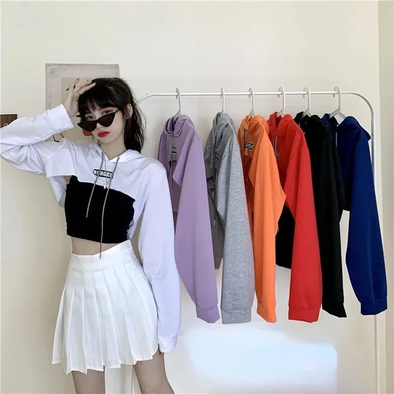 

Korean Fashion Y2k Hoodies Women Harajuku Streetwear Hip Hop Kpop Crop Hooded Sweatshirt Spring Autumn Two-piece Suit