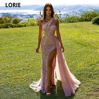 lorie simple red prom dresses 2022 mermaid high neck evening gown girl party gown sexy side split princess robes de cocktail