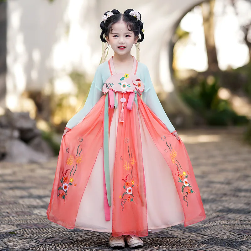 Весенне-осенний Улучшенный костюм для девочки Hanbok Тан летний в старинном стиле