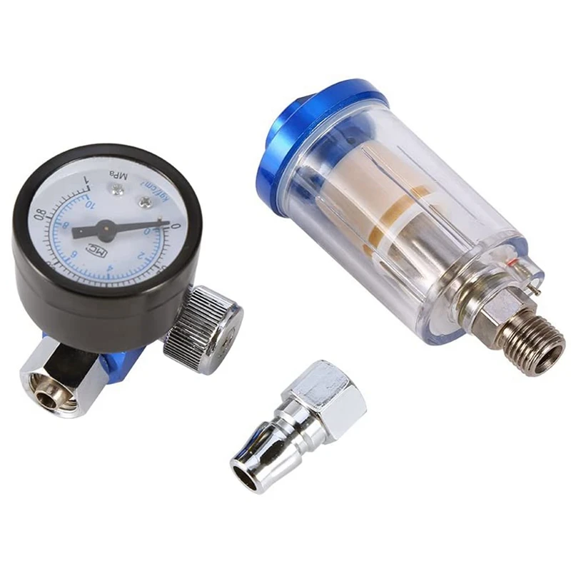 

140PSI 1/4 Inch Air Pressure Regulator Gauge With Water Trap Filter Separator Tool Kit For Spray Paint