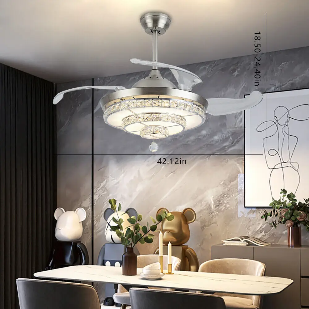 

Современная невидимая Потолочная люстра, выдвижная лампа-вентилятор 42 дюйма, 3 скорости, 3 цвета, подвесной светильник для гостиной с дистанционным управлением