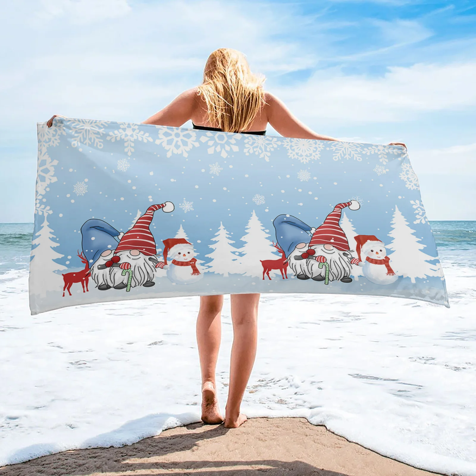 

Christmas Snowman Elk Snowflake Bath Towels Microfiber Hotel Home Bathroom Face Towel Swimming Quick Drying Beach Towel