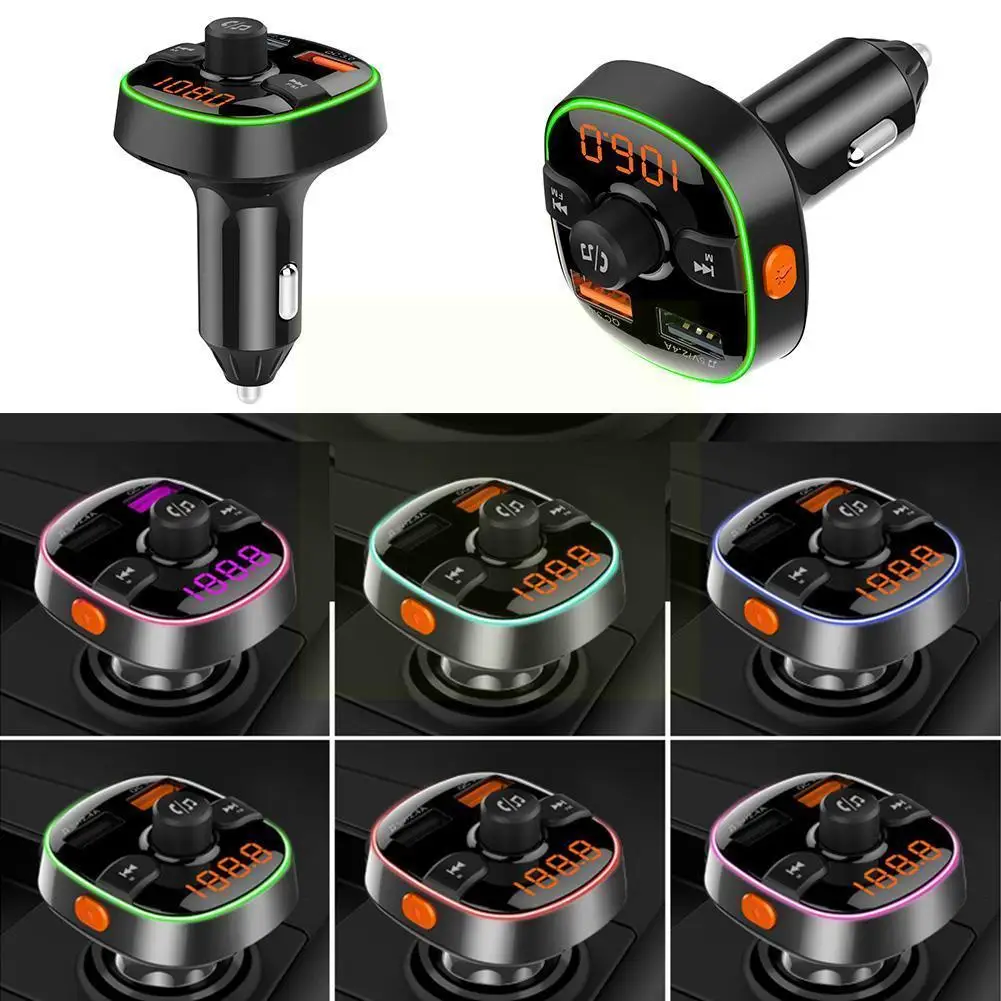 

Bluetooth FM Transmitter V5.0 Car MP3 Audio Player Handsfree QC3.0 Wireless LED Backlit MP3 with Car Charger Car Dual USB K K1J6