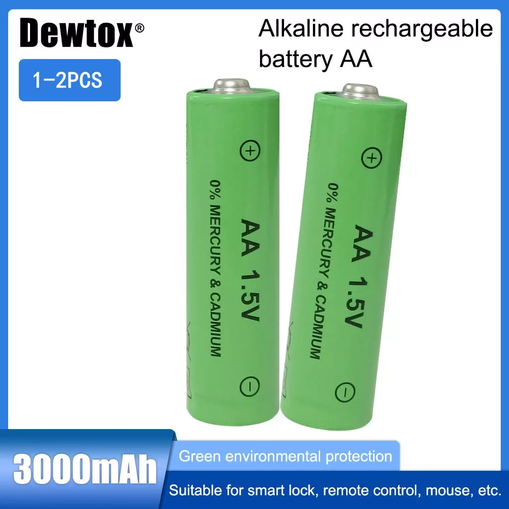 

1-2PCS 100% New Brand AA Battery 3000mah 1.5V Alkaline AA rechargeable battery for Remote Control Toy light Batery free shipping